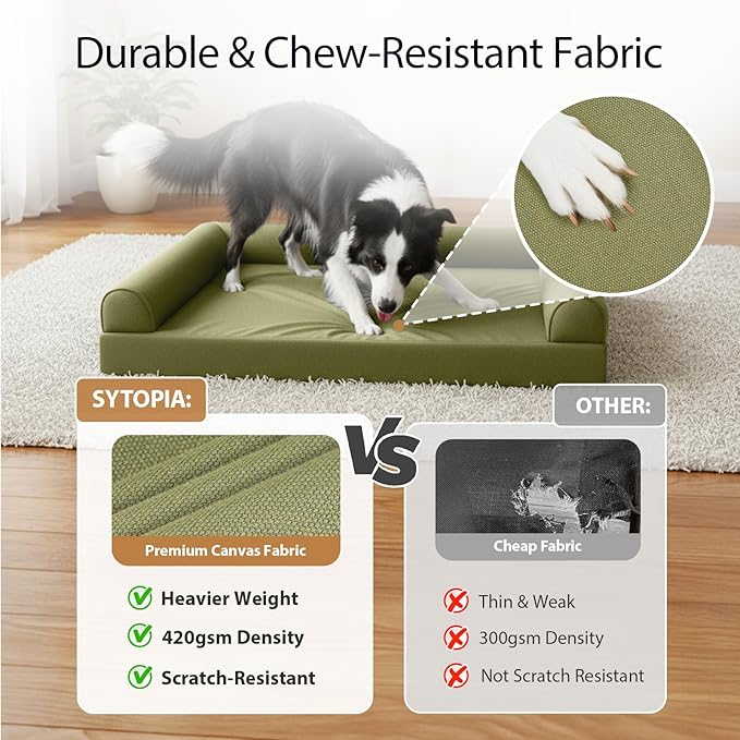 Sytopia 42in Chew Proof Dog Beds for Large Sized Dogs, Waterproof Egg Crate Foam XL Orthopedic Pet Bed with Removable Washable Cover, Non-Slip Bottom, Supports up to 100 lbs for Senior Pet, Green