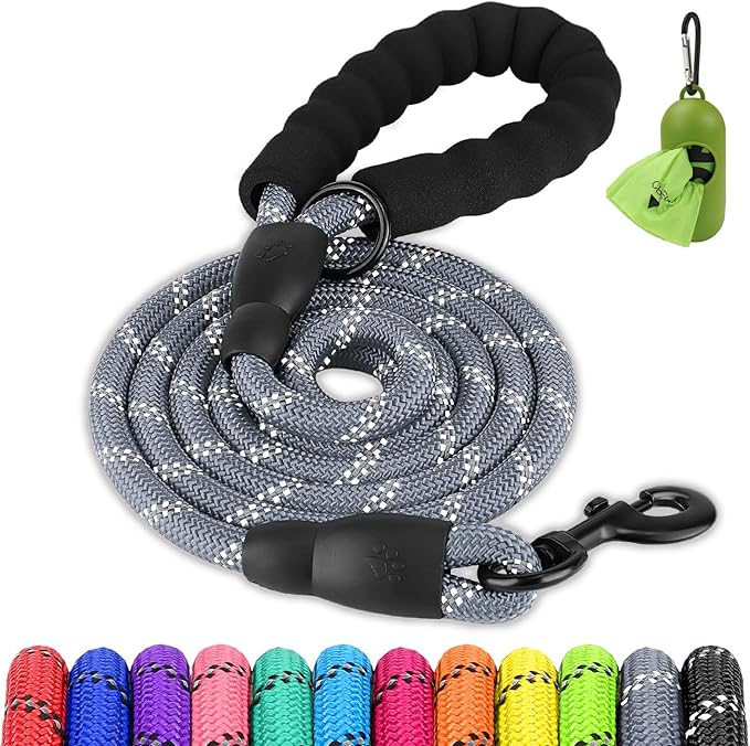 Joytale Dog Leash for Large Dogs, Heavy Duty Nylon Leashes with Comfortable Padded Handle and Highly Reflective Threads, Ideal for Walking and Training, Gray, 6'횞1/2''
