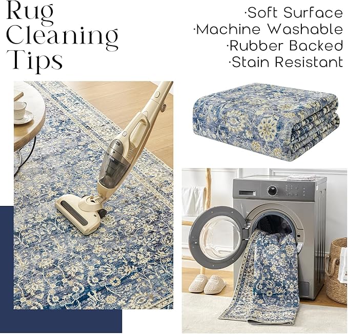 Blue Distressed Carpet Multi Rug Kitchen Living Room Bedroom Dining Room,6x9 Cover Print,Vintage Design Flower Area Rug