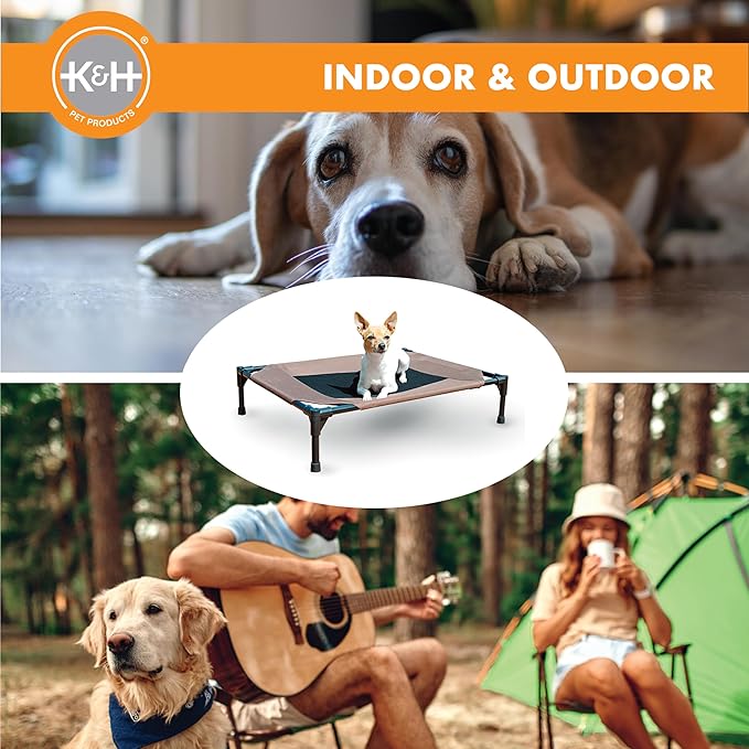 K&H Pet Products Outdoor Elevated Dog Cot, Breathable Cooling Elevated Cot Hammock Pet Bed for Large Dogs, Washable Mesh Cover, Raised Metal Frame, Collapsible, Portable - Large 42 X 30in Chocolate