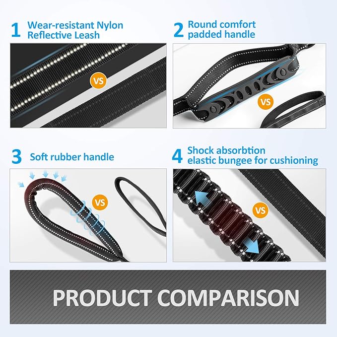 IOKHEIRA Multifunctional Leash with Car Seatbelt for Large, Medium Dogs, Adjustable, 4-6 FT Strong Bungee Leash