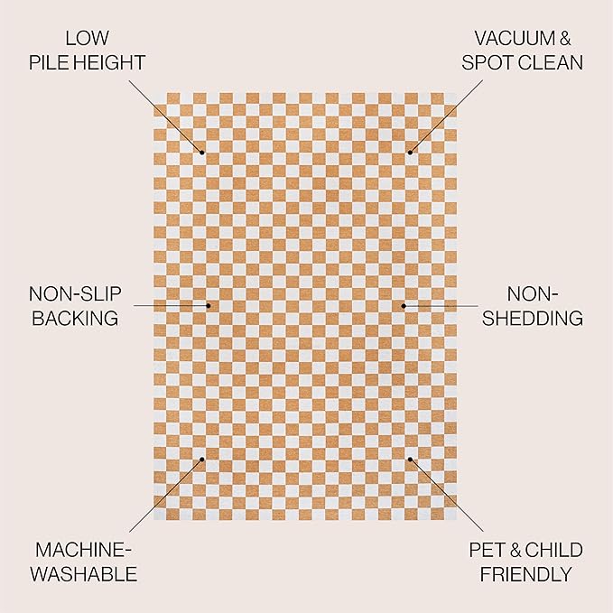JONATHAN Y Machine Washable Gold/Cream Indoor Area Rug 3X5 ft, Ainsley Modern Cottage Checkerboard for Living Room, Bedroom, Kitchen, Office, Easy-Cleaning, Pet-Friendly, Non-Shedding WSH126B-3