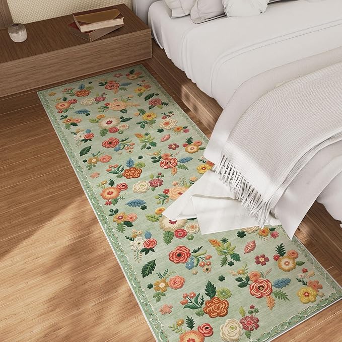 Machine Washable Runner Rug for Hallway: 2'6"x8' Kitchen Runners Rug with Rubber Backing Non Slip Stain Resistant Floral Floor Rug Soft Carpet Runners for Indoor Entryway Bedroom Bedside Living Room