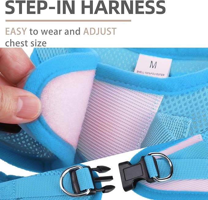 PUPTECK Adjustable Dog Harness Collar and Leash Set Step in No Pull Pet Harness for Small Medium Dogs Puppy and Cats Outdoor Walking Running, Soft Mesh Padded Reflective Vest Harnesses