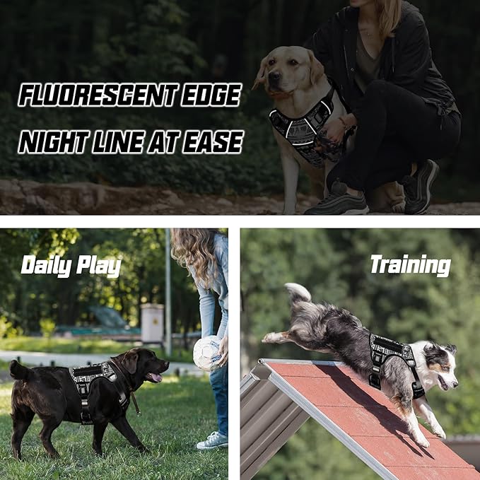 AUROTH Tactical Dog Harness for Large Dogs No Pull Adjustable Pet Harness Reflective K11 Working Training Easy Control Pet Vest Military Service Dog Harnesses