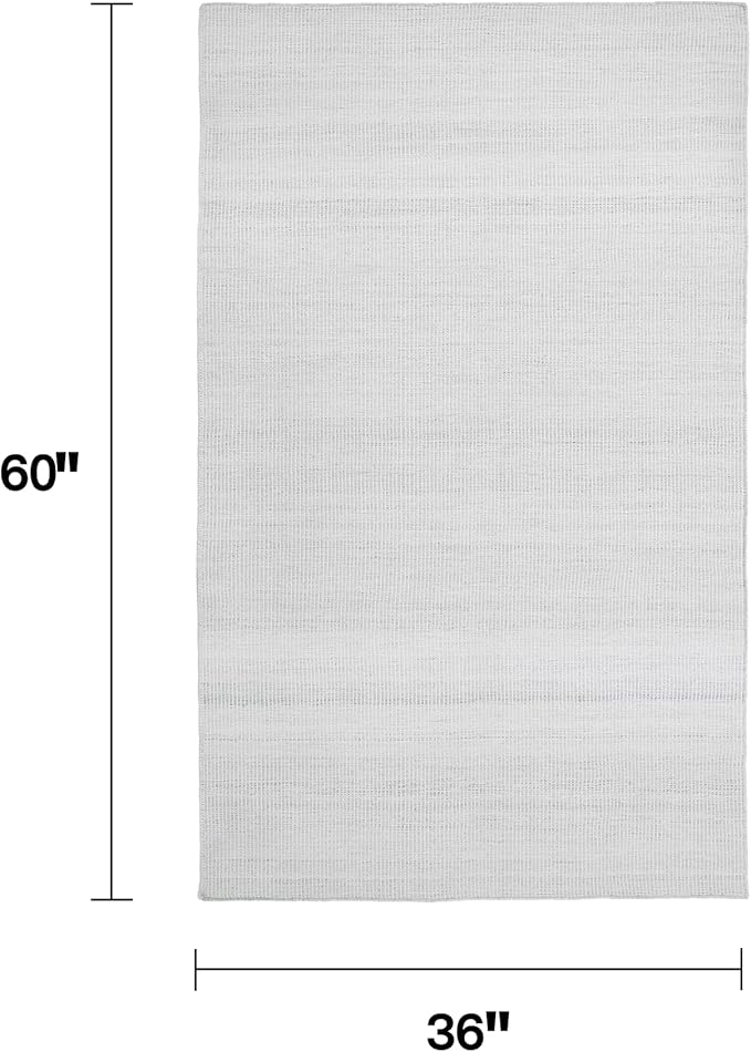 Fab Habitat Machine Washable Area Rug - Hand Woven, Stain Resistant, Pet Friendly - Premium Recycled Polyester Yarn - Solid - Kitchen, Bathroom, Laundry Room - Alford - Silver - 3 x 5 ft