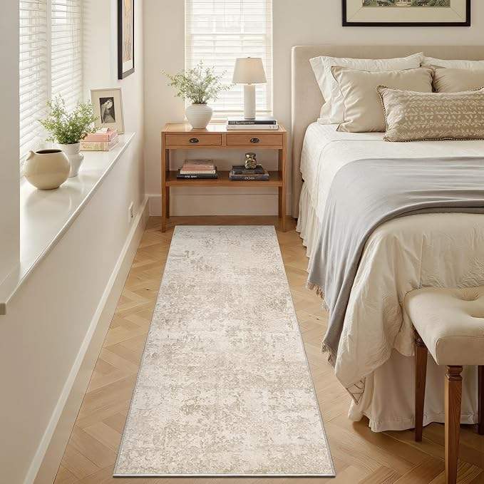 Art&Tuft Runner Rug 2'6x6' - Anti-Slip Backing Abstract Hallway Rug, Stain Resistant Kitchen Rugs, Foldable Machine Washable Area Rug 2.6x6, Beige