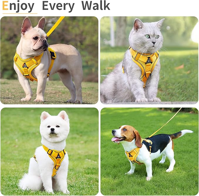 No Pull Dog Harness with Leash Set for Small Sized Dog, Reflective Adjustable No Choke Front Clip Cat Vest Harness with Breathable Mesh, Comfortable Soft Padded Pet Vest, Yellow S
