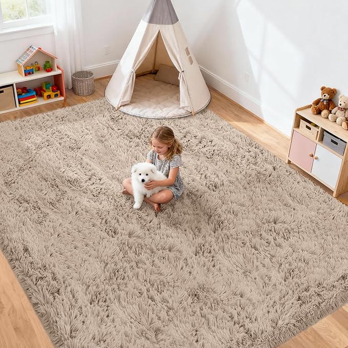 8x10 Area Rug for Living Room: Ultra Soft Fluffy Rug Modern Large Thicked Shag Rug for Bedroom Non Slip Indoor Fuzzy Carpets for Girls Kids Room Nursery Dorm Home Decor Camel