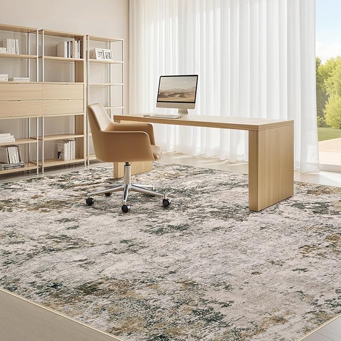 Area Rugs for Living Room: 10x12 Abstract Washable Rug Large Soft Stain Resistant Non-Slip Backing for Bedroom Dining Room Indoor Home Office Carpet for Kids Pet Friendly Families - Dark Brown
