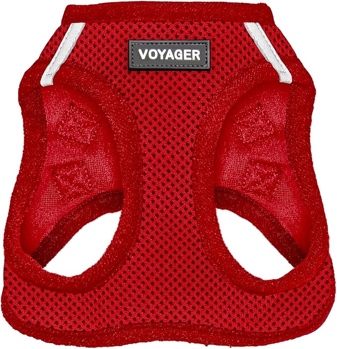Best Pet Supplies Voyager Step-in Air Harness - All Weather Mesh, Reflective, No Pull Harness for Dogs, Cats - Secure with Hook & Loop Fastener, Buckle, Double D-Rings - Red, M