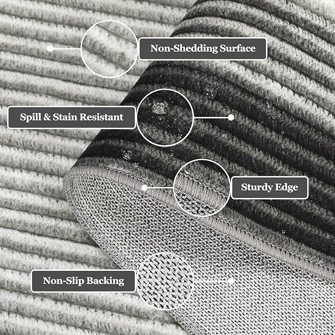 GarveeHome Washable Rug 8x10 Living Room Rug, Modern Neutral Bordered Rug for Dining Room Solid Non Slip Low Pile Pet Friendly Large Carpet for Farmhouse Apartment Bedroom Dorm Grey
