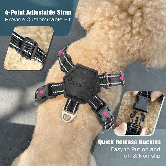 Pawaboo Small Dog Harness and Leash Set, Puppy Harness X-Frame No Pull No Choke, Dog Vest Harness Adjustable for Small Medium Sized Dogs, Soft Breathable Pet Harness for Walking Outing (S, Black)