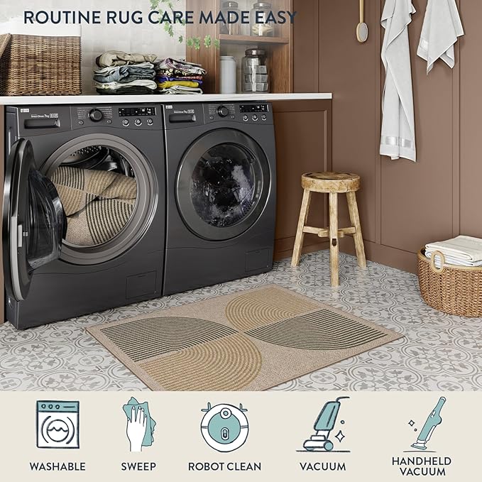Lahome Rainbow Front Door Mat, 32"x48" Washable Non Slip Entry Way Rugs Indoor, Farmhouse Neutral Non Slip Non Shedding Lightweight Floor Carpet for Kitchen Bedroom Porch