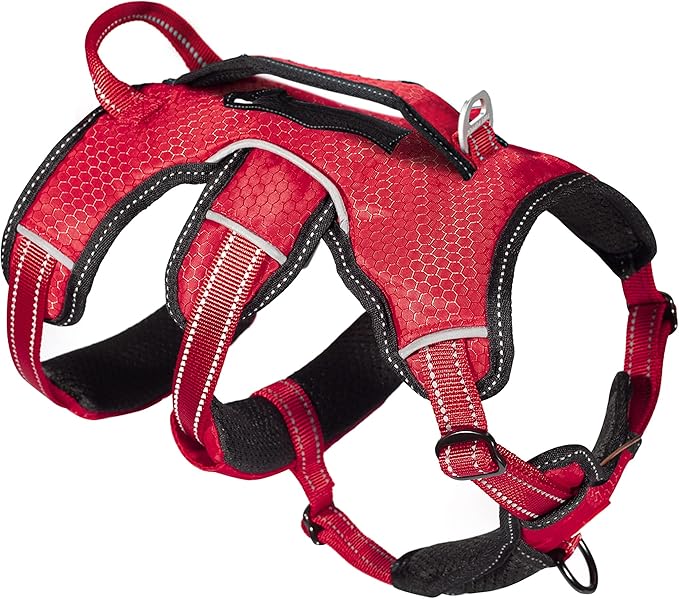 Tuff Pupper Tracker No Escape Dog Harness, Dual Attachment Points, Reflective 3M Stitching, XS - XL, March Red