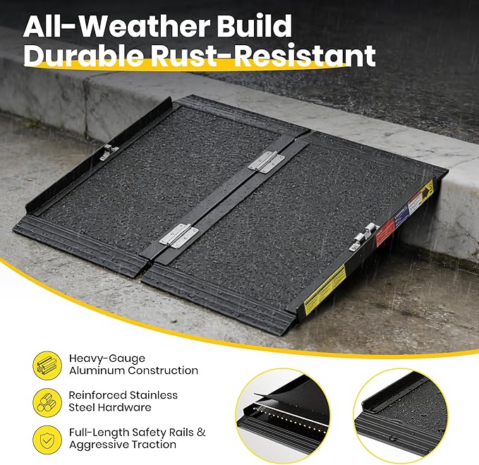2FT Portable Wheelchair Ramp with Quick-Lock, Black Seamless Non-Slip Aluminum Folding Handicap Ramp,Threshold Ramp for Doorways, Wheel Chair Ramp for Home Steps, Loading Dock Plates