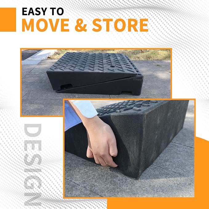 Rubber Curb Ramps for Driveway Sidewalks Shed Entry, 5.9 Inch Rise Height 2 Pack 19.68" L x 19.68" Threshold Ramp for Cars, Motorcycles, Lawn Mowers, 7000lbs Load Capacity