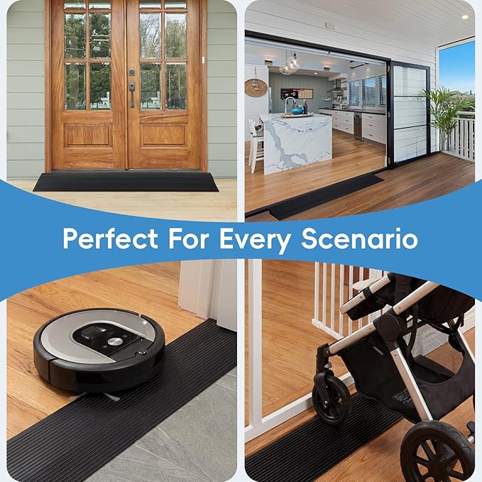 1" Rise Threshold Ramps for Doorways 40 in Floor Transition Strip Self-Adhesive Wheelchairs Ramps, Edge Door Threshold Reducer Transition Strips for Home Steps (Black, 2 PC)