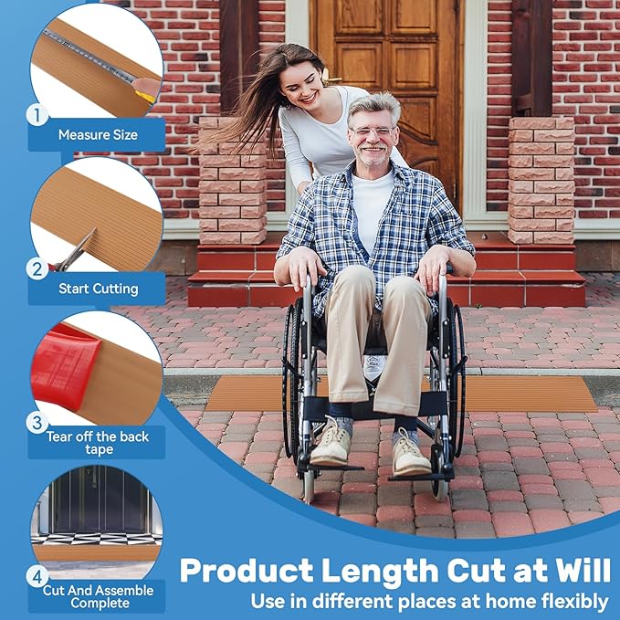 Threshold Ramps for Doorways Self-Adhesive 80'' L Floor Transition Strips 4/5" Rise Ramps for Wheelchairs for Home, Door Threshold for Home Steps (Brown)