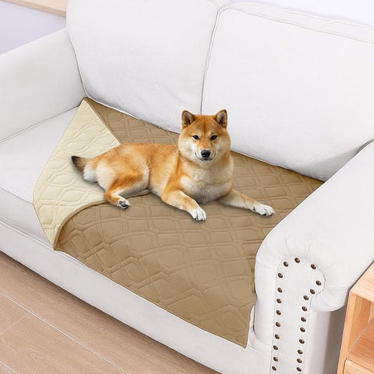 Smiry Reversible Waterproof Couch Covers for Sofa, Washable Dogs Pet Couch Covers for 3 Cushion Sofa Pet Friendly, Water Resistant Furniture Protector Slipcover, Geometric (30"x53", Camel/Beige)