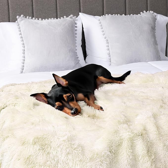 PetAmi Waterproof Dog Blanket for Medium Large Dogs, Calming Fleece Cat Blanket, Couch Protector Washable Sherpa Faux Fur Pet Throw for Puppy, Soft Reversible Leakproof 40x60 Cream Beige