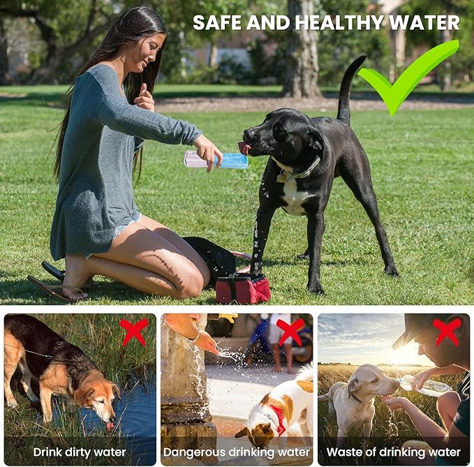 Portable Dog Water Bottle - Foldable Dog Water Dispenser | Leak Proof & Food Grade Plastic Travel | Pet Water Bottle for Cat Outdoor Walking Hiking Travel（US） (Sky Blue, 12oz)