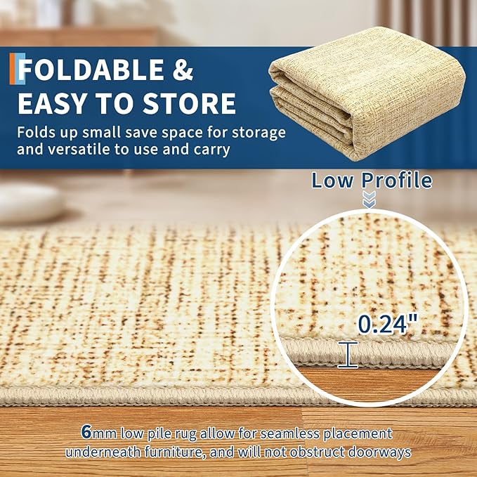 Washable Runner Rug 2x6 Modern Solid Color Kitchen Runner Mat Minimalist Plain Long Runner Rug for Entryway Bedroom Bedside Non Slip Low Pile Boho Accent Solid Runner Rugs for Nursery, Tan 2'x6'