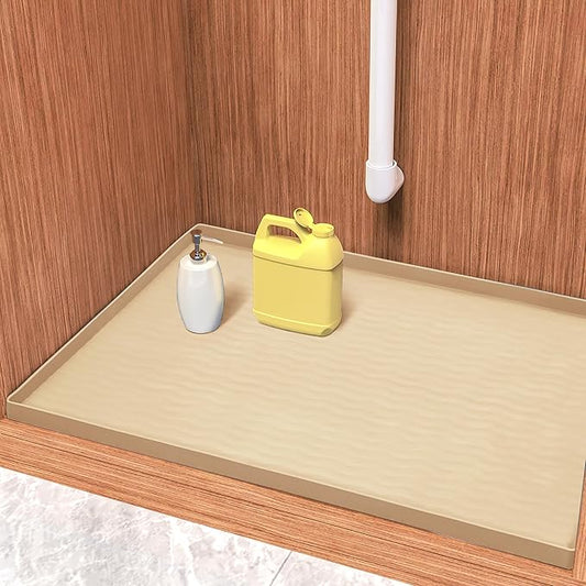 URMONA Waterproof Silicone Under Sink Mat 31'' x 22'' Shelf Liner for Kitchen and Bathroom, Cabinet and Counter Protector, Storage and Organizers, Litter Mat, Pet Cat Puppy Essentials(Khaki)