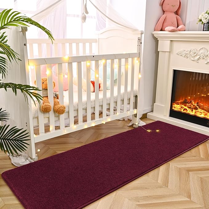 DweIke 2x6 Burgundy Red Runner Rugs, Thickened Memory Foam Bedside Rug for Bedroom Living Room, Washable Non-Slip Carpet for Kids Girls Nursery Dorm Room Decor