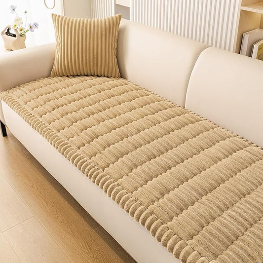 Smiry Couch Cover for Dogs Washable, Non Slip Fuzzy Pet Couch Covers for 3 Cushion Sofa Pet Friendly, Thick Soft Sofa Slipcovers Cushion Protector (Camel, 27.6" x 27.6")