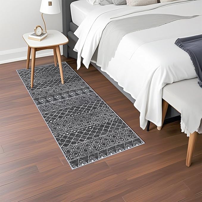 2x5 Rug Runner Moroccan - Washable Hallway Runner Rug Non Slip Pets Friendly Runner Low Pile Soft Indoor Floor Mat Front Door for Kitchen Bedroom Entryway Laundry 2x5 Black