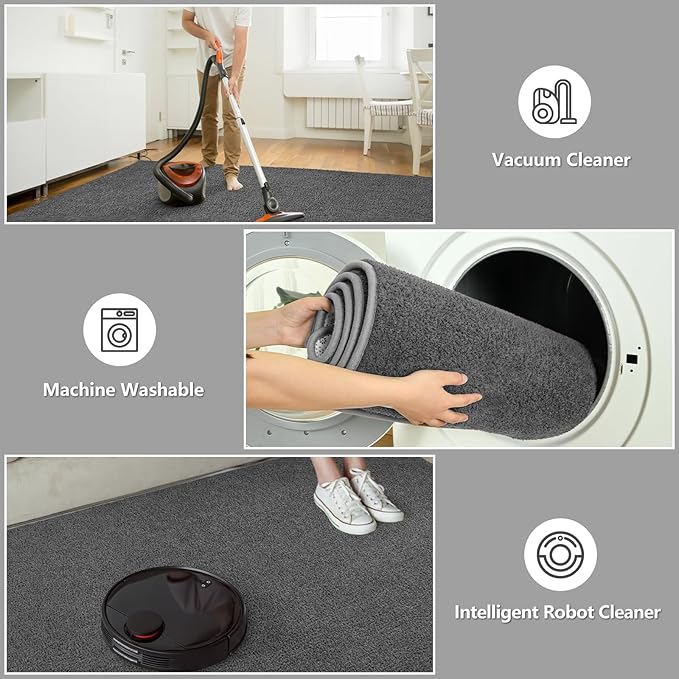 DweIke 6x9 Dark Grey Area Rugs for Bedroom, Super Soft Living Room Rug, Thickened Memory-Foam Throw Carpet, Non-Slip and Washable Carpets for Kids Boys Girls Room Dorm Nursery Home Decor