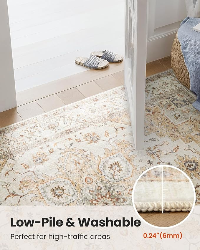 AMADA HOMEFURNISHING 2.6x10 Washable Area Rug, Low-Profile Entryway Rug with Non-Slip Backing & Durable Edge Binding, Vintage Rug Pattern, Small Rugs for Entryway, Kitchen & Living Room