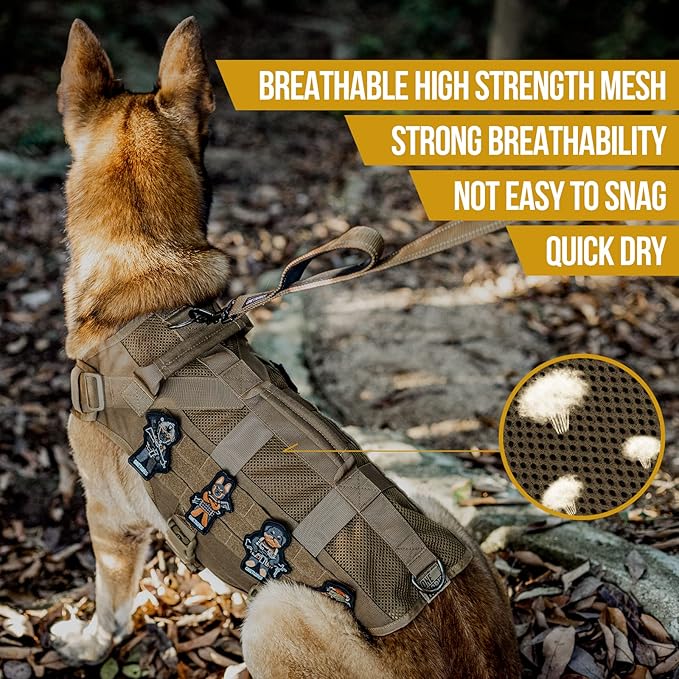 OneTigris Tactical Dog Harness for Small Dogs, No Pull Small Dog Vest Harness Breathable Military Dogs Molle Vest with Handles, Walking Hiking Training (Brown, XS)