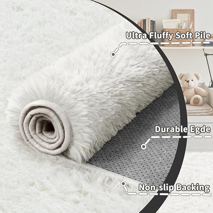 5x7 Area Rug for Living Room: Ultra Soft Fluffy Rug Modern Large Thicked Shag Rug for Bedroom Non Slip Indoor Fuzzy Carpets for Girls Kids Room Nursery Dorm Home Decor White