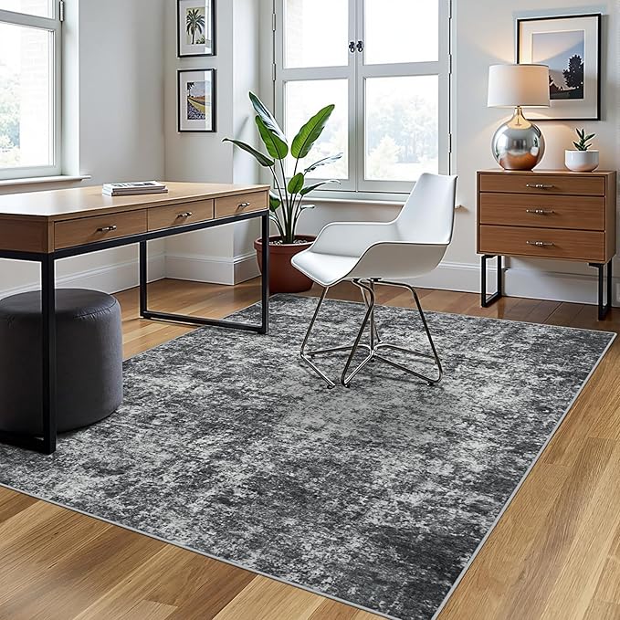 4x6 Area Rugs for Living Room Rug Washable: Abstract Rug for Dining Room Bedroom Carpet Non Slip 4 by 6 Indoor Modern Nursery Home Office Black Grey