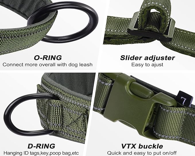 Green No Pull Dog Harness for Small Medium Large Sized Dog, Reflective Escape Proof Adjustable Dog Harnesses with 2 Patch, M