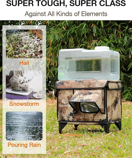 Indestructible Heated Cat House for Outside Winter, 100% Waterproof, Safe Escape Door, Insulated Outdoor Cat Shelter with Heater for Feral Barn Cat Kitty (Desert Camouflage, 24"x15"x18")
