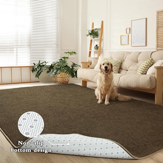 DweIke 6x9 Light Brown Area Rugs for Bedroom, Super Soft Living Room Rug, Thickened Memory-Foam Throw Carpet, Non-Slip and Washable Carpets for Kids Boys Girls Room Dorm Nursery Home Decor