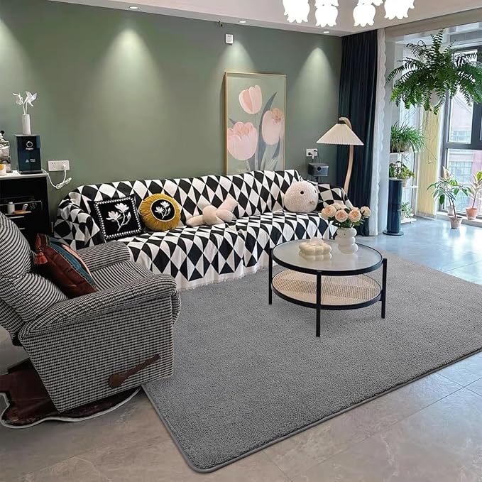 DweIke 4x6 Grey Area Rugs for Bedroom, Super Soft Living Room Rug, Thickened Memory-Foam Throw Carpet, Non-Slip and Washable Carpets for Kids Boys Girls Room Dorm Nursery Home Decor