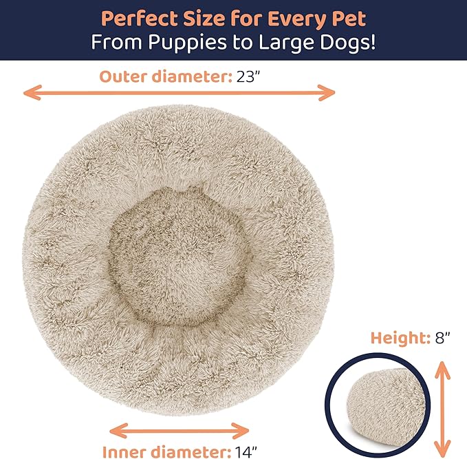 Donut Dog Bed - Premium Comfort for Anxiety Relief - Fluffy & Calming Design with Ultra-Plush Support | Cozy Round Dog Bed with Super Soft Circle Style (Beige, Small)