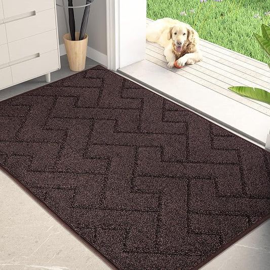 PURRUGS Dirt Trapping Door Mat 34" x 59", Non-Slip Machine Washable Entry Rug, Dog Doormat, Indoor Front Door Mat, Super Absorbent Entryway Rug for Muddy Shoes & Paws, Brown