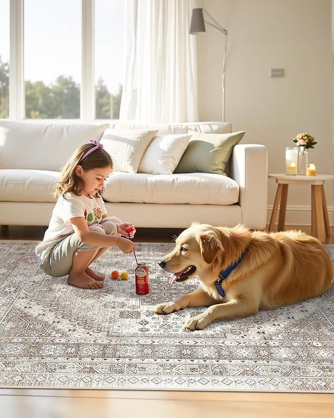 2x8 Runner Rug Washable Hallway Runner Rug Ultra-Thin Soft Kitchen Rug Non Slip Indoor Floor Foldable Carpet with Low Pile for Bathroom Laundry Room Living Room Entryway(Brown/Beige,2'x8')