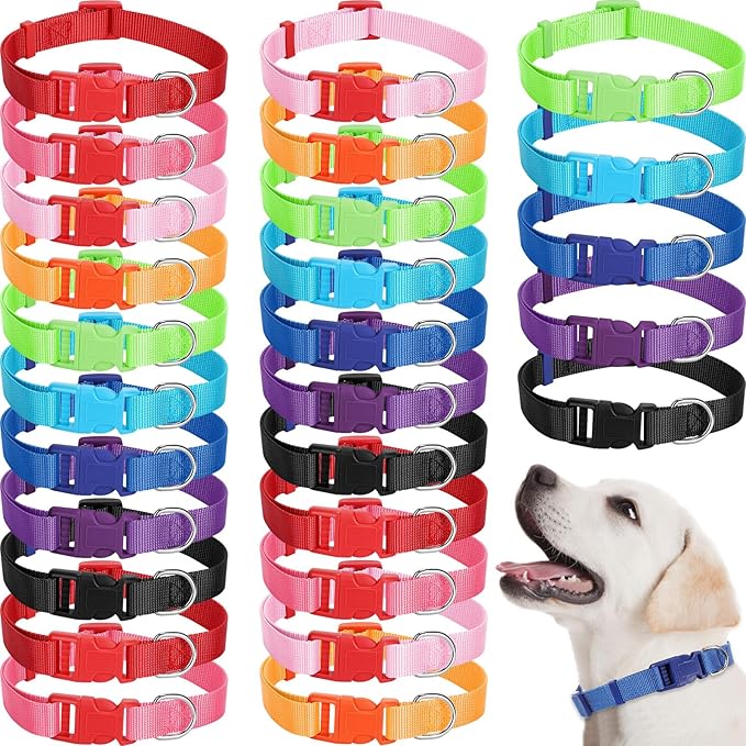 Amylove 27 Pcs Dog Collar Bulk Adjustable Nylon Puppy Collar for Small Medium Large Dogs Multiple Pet with Quick Release Buckle for PET Travel Walk Daily(Large,Cute Colors)
