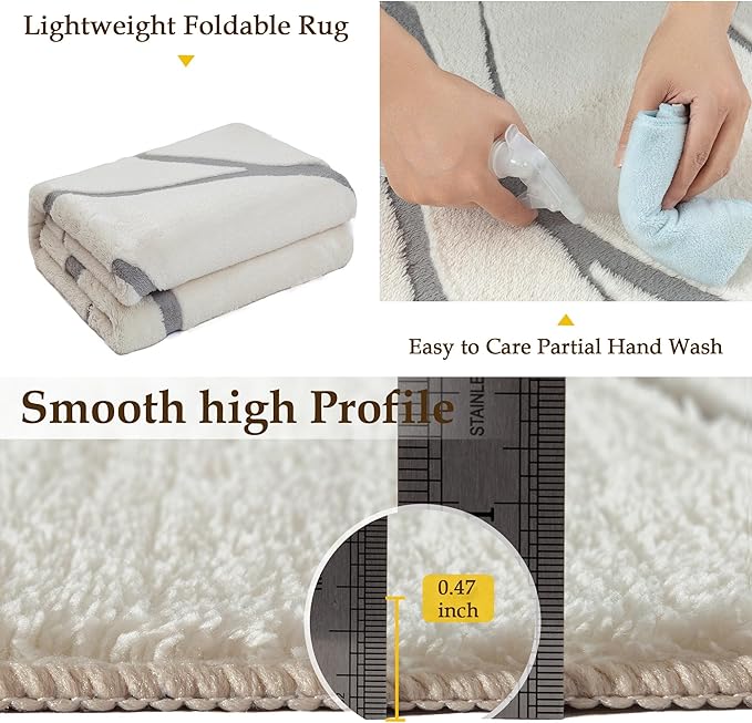 HUGEAR Shag Area Rug 4x6 Grey & Ivory Washable Living Room Bedroom Rug Non Slip Non-Shedding Soft Plush Medium Pile Large Throw Carpet for Home Office Aesthetic Modern Decor