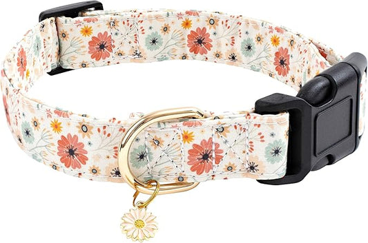 Faygarsle Cotton Designer Dogs Collar Cute Flower Dog Collars for Girl Female Small Medium Large Dogs with Flower Charms S