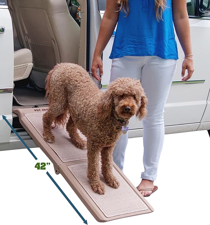 Pet Gear SupertraX Ramps for Dogs and Cats, Maximum Traction Surface, Portable/Easy-Fold (No Tools Required), Built in Handle for Travel, 5 Models, 42" L X 16" W, Supports 150 lbs, Sand