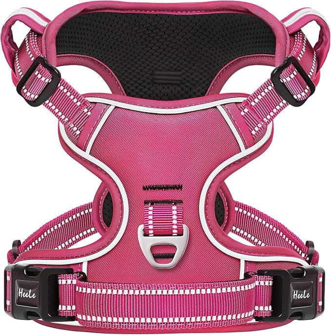 HEELE Dog Harness for Large Dogs No Pull Dog Vest Harness for Large Dog with Soft Padded Handle Reflective for Outdoor Training, Rose(Matching Trim), L