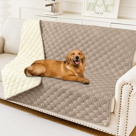 Smiry Waterproof Dog Bed Cover Blanket, Soft Reversible Pet Blanket, Washable Leakproof Cats Dogs Couch Cover for Sofa, Couch, Furniture, Plaid (52x82 Inch, Taupe/Beige)