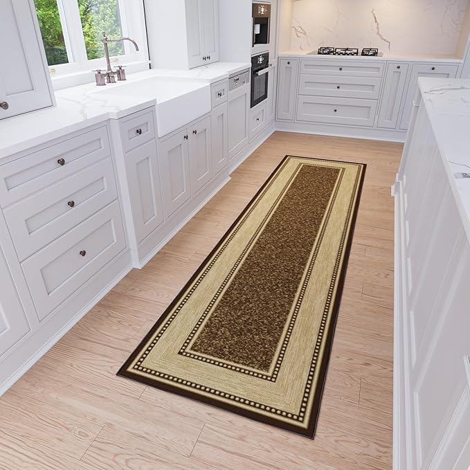 Ottomanson Hallway Runner Rug 2'7" x 9'10" Non Slip Border Area Rugs Easy to Clean Laundry Rug Runner Durable & Pet Friendly Floor Carpet Runners for Hallways Entryway Living Room Kitchen, Brown
